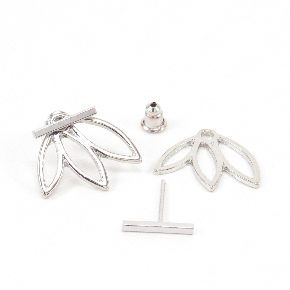 Lotus Ear Jacket Earrings Silver Small Flower